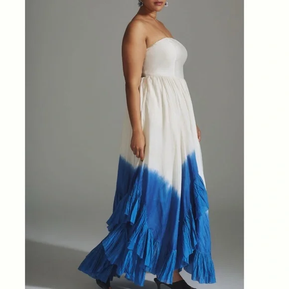 NWT Anthropologie Samant Chauhan Strapless Ombre Cotton/ Silk Pockets Maxi Dress - Picture 8 of 14